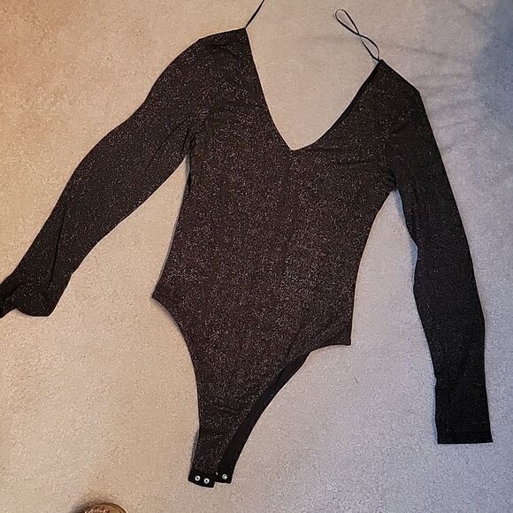 Socialite bronze metallic v neck long sleeve bodysuit L - Picture 5 of 6